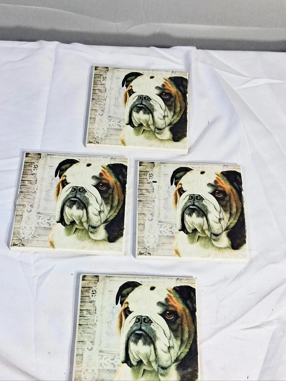 Set Of 4 NWT Robert May Super Absorbent 4 X 4 Bulldog Coasters